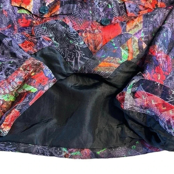 Chico s blazer , women size 2 . Linen ,silk , multi colored abstract,boxy,button - Picture 14 of 16